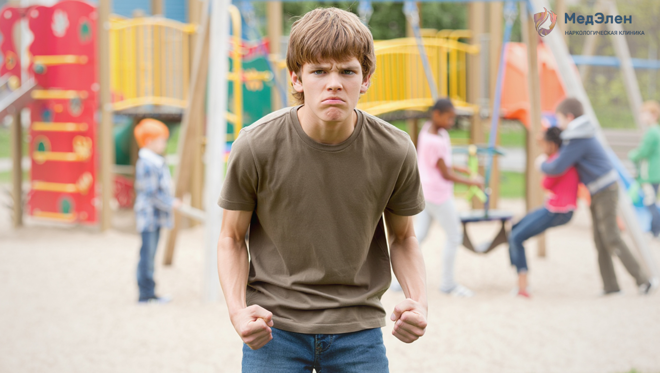 Агрессивный мальчик на детской площадке